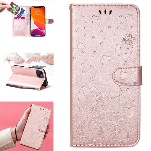 

Cat Bee Embossing Pattern Shockproof Horizontal Flip Leather Case with Holder & Card Slots & Wallet For iPhone 13(Rose Gold)
