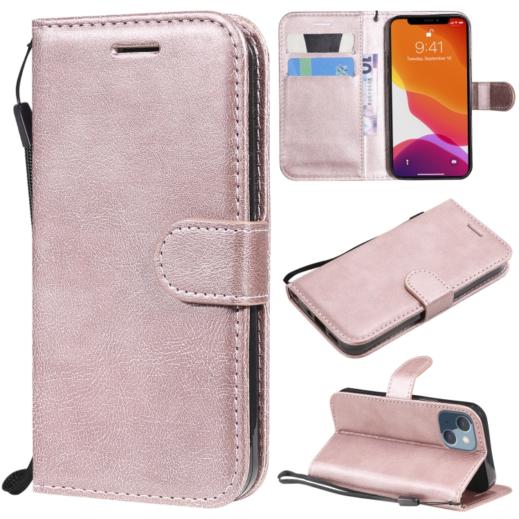 

Pure Color Horizontal Flip Leather Case with Holder & Card Slots & Wallet & Lanyard For iPhone 13 mini(Rose Gold)
