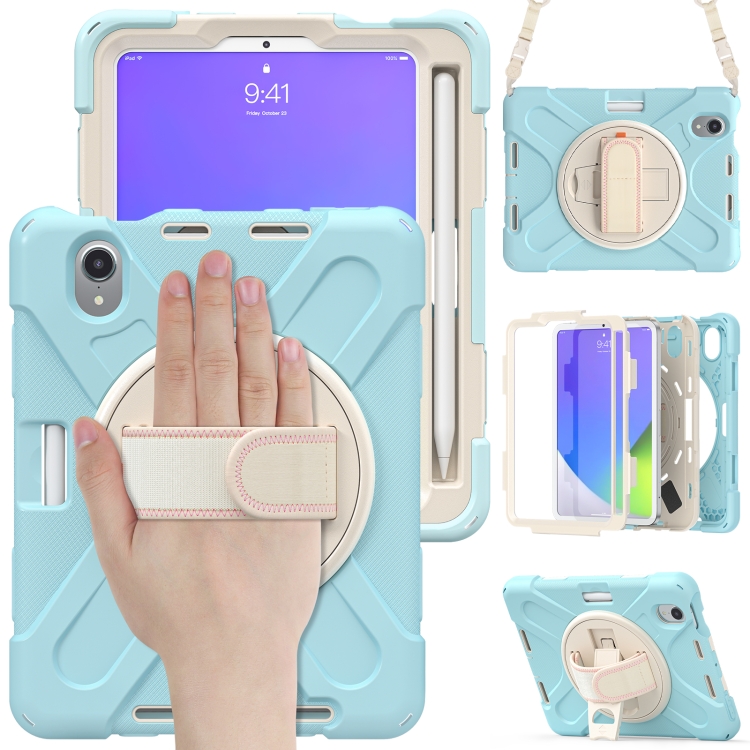 

Silicone + PC Protective Tablet Case with Holder & Shoulder Strap For iPad mini 6(Ice Crystal Blue)