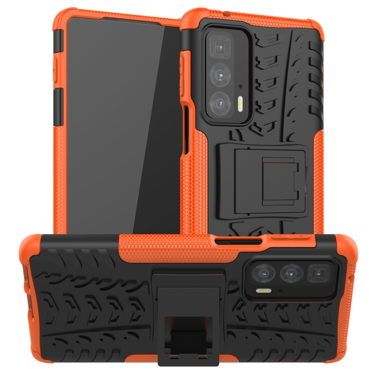 

For Motorola Edge 20 Pro Tire Texture Shockproof TPU+PC Protective Case with Holder(Orange)