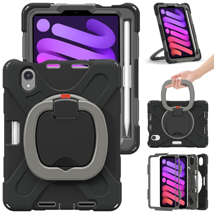 

Silicone + PC Protective Tablet Case with Holder & Shoulder Strap For iPad mini 6(Black+Grey)