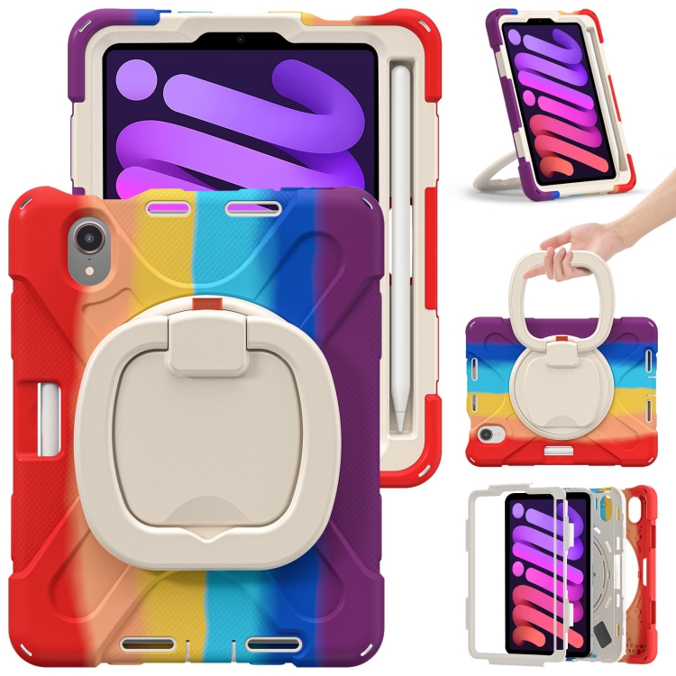 

Silicone + PC Protective Tablet Case with Holder & Shoulder Strap For iPad mini 6(Colorful Red)