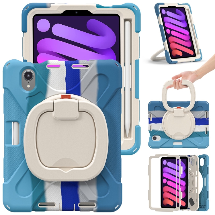 

Silicone + PC Protective Tablet Case with Holder & Shoulder Strap For iPad mini 6(Colorful Blue)