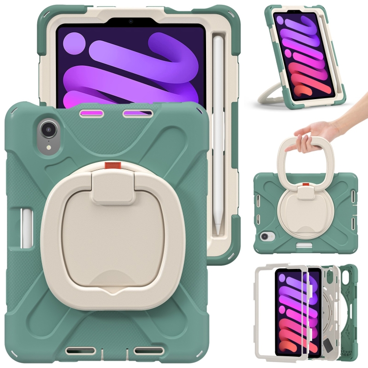 

Silicone + PC Protective Tablet Case with Holder & Shoulder Strap For iPad mini 6(Emerald Green)