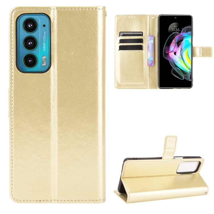 

For Motorola Edge 20 Crazy Horse Texture Horizontal Flip Leather Case with Holder & Card Slots & Lanyard(Gold)