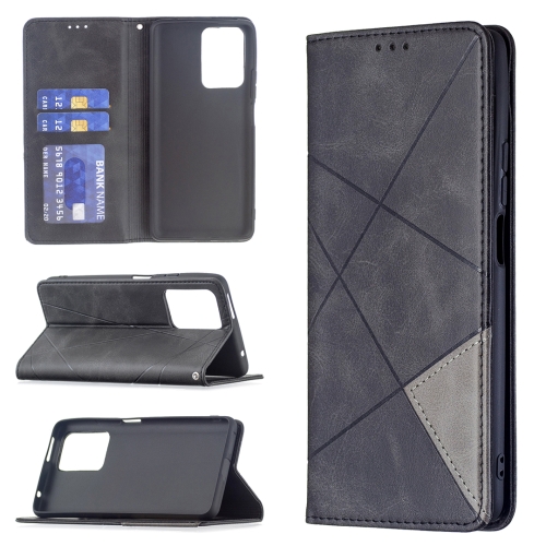 

For Xiaomi Mi 11T Rhombus Texture Horizontal Flip Magnetic Leather Case with Holder & Card Slots(Black)