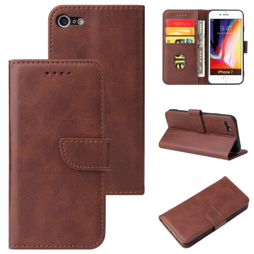 

For iPhone SE 2022 / SE 2020 / 8 / 7 Calf Texture Buckle Horizontal Flip Leather Case with Holder & Card Slots & Wallet(Brown)