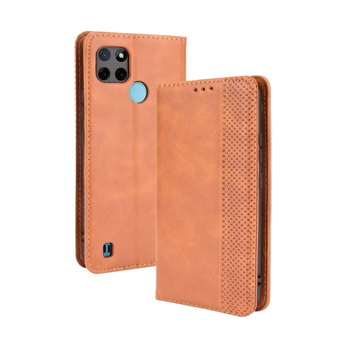 

For OPPO Realme C21Y Magnetic Buckle Retro Pattern Horizontal Flip Leather Case with Holder & Card Slot & Wallet(Brown)
