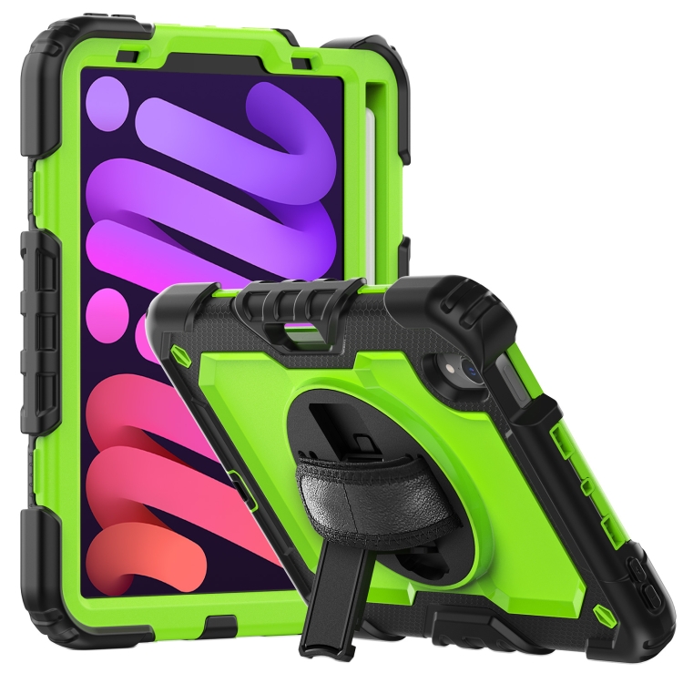 

Shockproof Silicone + PC Protective Tablet Case with Holder & Shoulder Strap & Pen Slot For iPad mini 6(Yellow Green + Black)