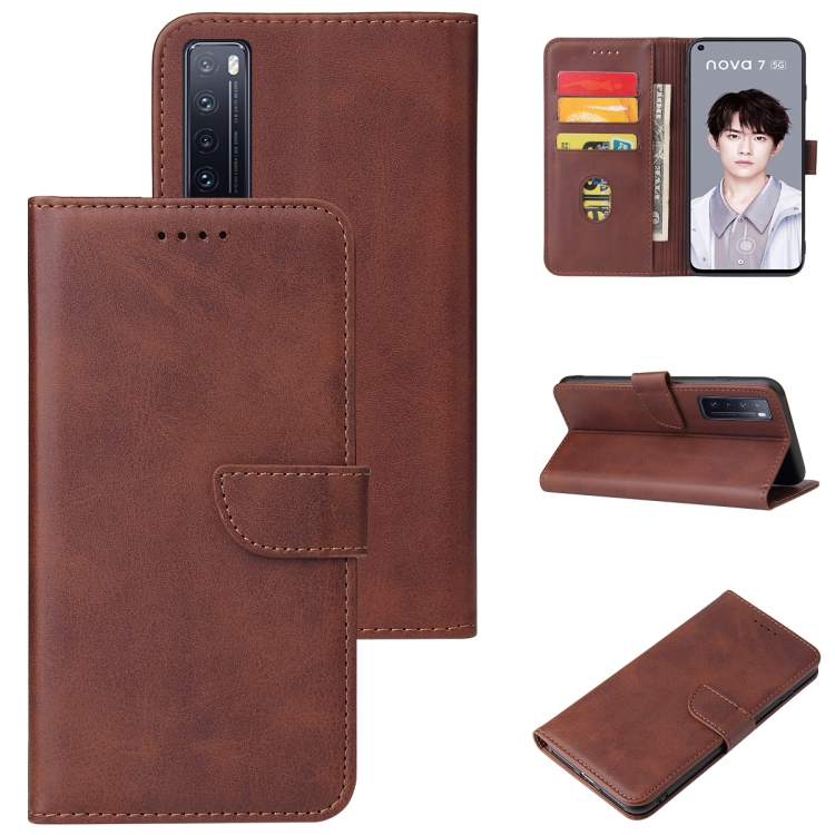 

For Huawei nova 7 5G Calf Texture Buckle Horizontal Flip Leather Case with Holder & Card Slots & Wallet(Brown)