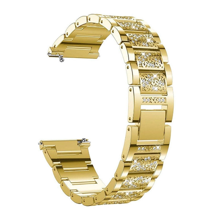 

22mm Universal Three-beads Diamond Steel Watch Band(Gold)