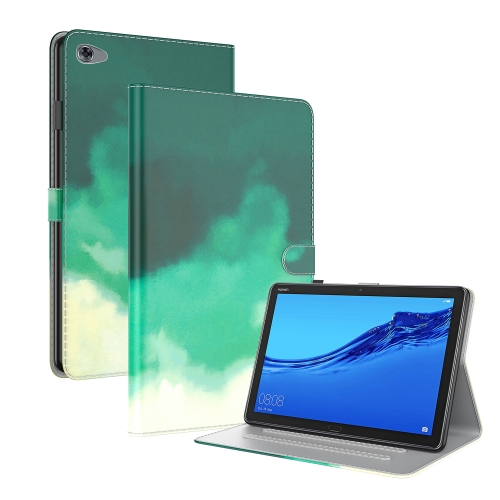 

For Huawei MediaPad M5 Lite 10 Voltage Watercolor Pattern Skin Feel Magnetic Horizontal Flip PU Leather Case with Holder(Green)