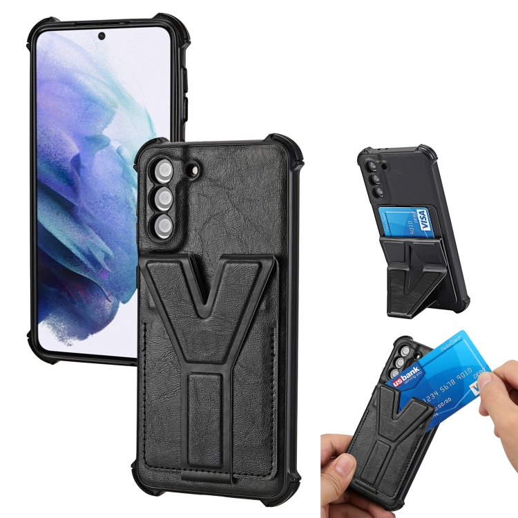 

For Samsung Galaxy S21 5G Y Style Multifunction Card Stand Back Cover PU + TPU + PC Magnetic Shockproof Case(Black)