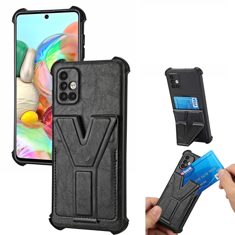 

For Samsung Galaxy A71 Y Style Multifunction Card Stand Back Cover PU + TPU + PC Magnetic Shockproof Case(Black)