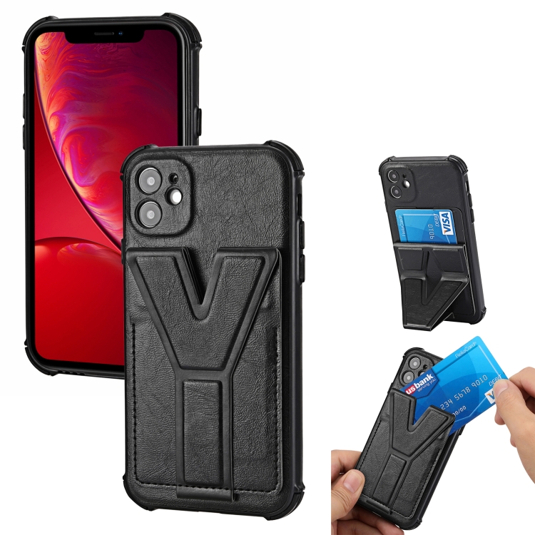 

Y Style Multifunction Card Stand Back Cover PU + TPU + PC Magnetic Shockproof Case For iPhone 11(Black)