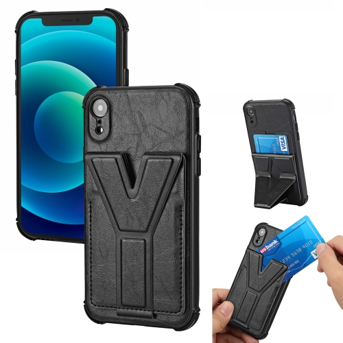 

Y Style Multifunction Card Stand Back Cover PU + TPU + PC Magnetic Shockproof Case For iPhone XR(Black)