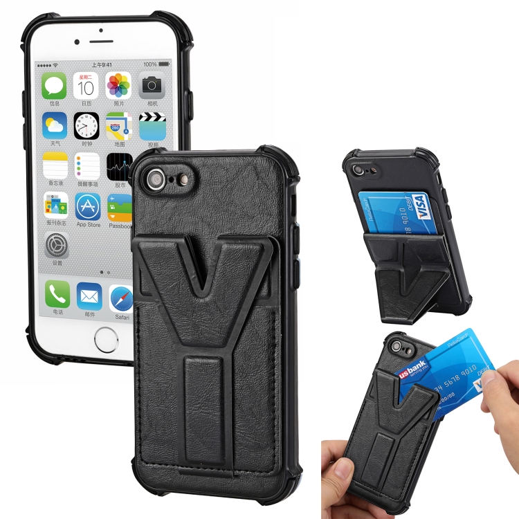 

Y Style Multifunction Card Stand Back Cover PU + TPU + PC Magnetic Shockproof Case For iPhone SE 2020 / 7 / 8(Black)