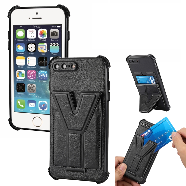 

Y Style Multifunction Card Stand Back Cover PU + TPU + PC Magnetic Shockproof Case For iPhone 7 Plus / 8 Plus(Black)