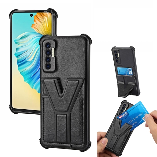 

For Tecno Camon 17P Y Style Multifunction Card Stand Back Cover PU + TPU + PC Magnetic Shockproof Case(Black)