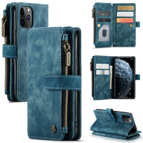 

CaseMe-C30 PU + TPU Multifunctional Horizontal Flip Leather Case with Holder & Card Slot & Wallet & Zipper Pocket For iPhone 11 Pro(Blue)