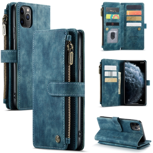 

CaseMe-C30 PU + TPU Multifunctional Horizontal Flip Leather Case with Holder & Card Slot & Wallet & Zipper Pocket For iPhone 11 Pro Max(Blue)