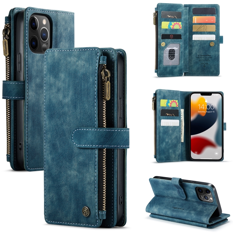 

CaseMe-C30 PU + TPU Multifunctional Horizontal Flip Leather Case with Holder & Card Slot & Wallet & Zipper Pocket For iPhone 12 Pro Max(Blue)