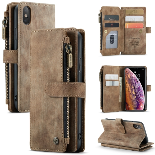 

CaseMe-C30 PU + TPU Multifunctional Horizontal Flip Leather Case with Holder & Card Slot & Wallet & Zipper Pocket For iPhone XS / X(Brown)