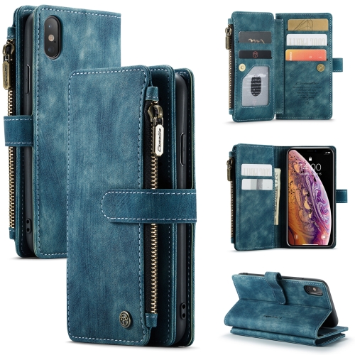

CaseMe-C30 PU + TPU Multifunctional Horizontal Flip Leather Case with Holder & Card Slot & Wallet & Zipper Pocket For iPhone XS / X(Blue)