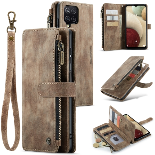 

For Samsung Galaxy A12 CaseMe-C30 PU + TPU Multifunctional Horizontal Flip Leather Case with Holder & Card Slot & Wallet & Zipper Pocket(Brown)