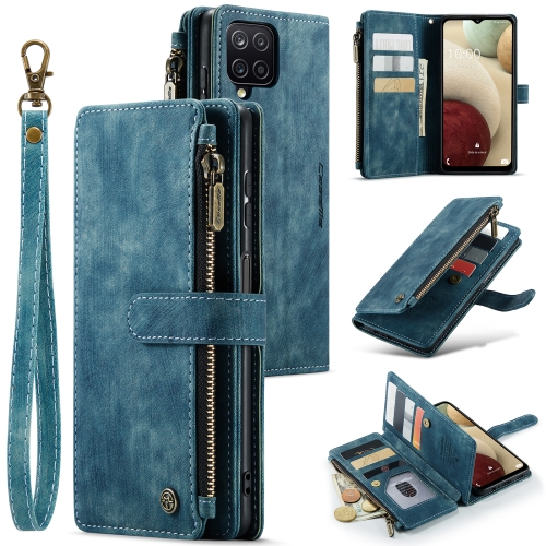 

For Samsung Galaxy A12 CaseMe-C30 PU + TPU Multifunctional Horizontal Flip Leather Case with Holder & Card Slot & Wallet & Zipper Pocket(Blue)