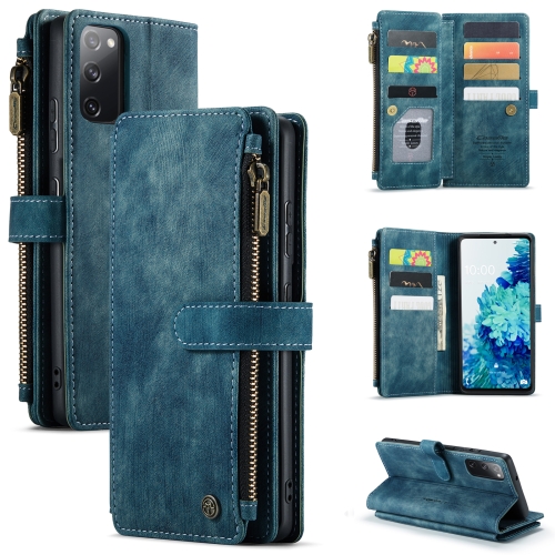

For Samsung Galaxy S20 FE CaseMe-C30 PU + TPU Multifunctional Horizontal Flip Leather Case with Holder & Card Slot & Wallet & Zipper Pocket(Blue)