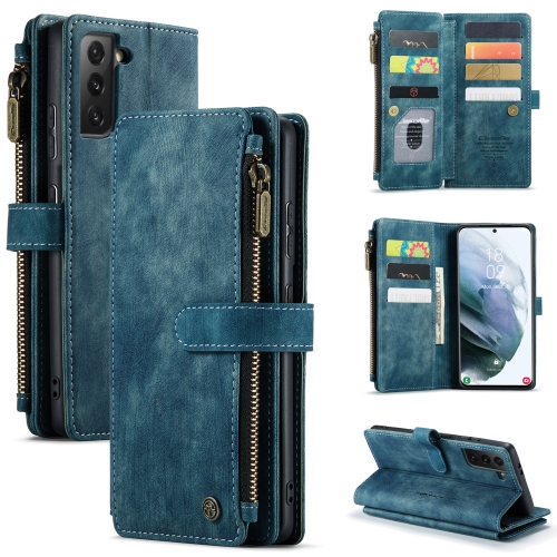 

For Samsung Galaxy S21 5G CaseMe-C30 PU + TPU Multifunctional Horizontal Flip Leather Case with Holder & Card Slot & Wallet & Zipper Pocket(Blue)