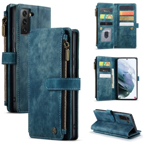 

For Samsung Galaxy S21+ 5G CaseMe-C30 PU + TPU Multifunctional Horizontal Flip Leather Case with Holder & Card Slot & Wallet & Zipper Pocket(Blue)