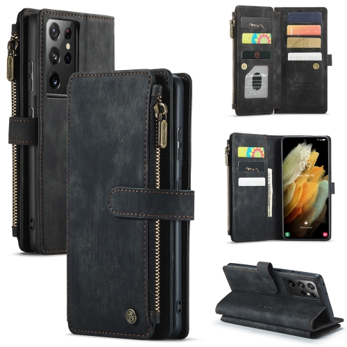 

For Samsung Galaxy S21 Ultra 5G CaseMe-C30 PU + TPU Multifunctional Horizontal Flip Leather Case with Holder & Card Slot & Wallet & Zipper Pocket(Black)