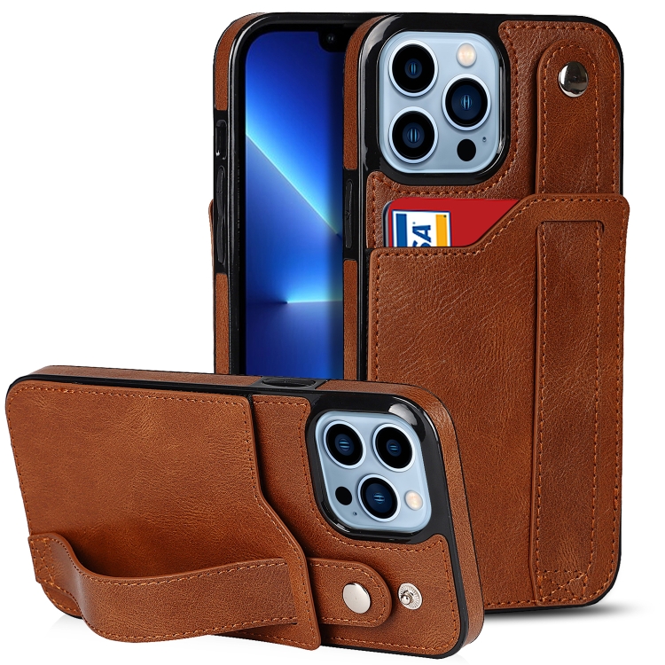 

Crazy Horse Texture Shockproof TPU + PU Leather Case with Card Slot & Wrist Strap Holder For iPhone 13 Pro(Brown)