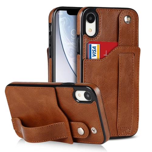 

Crazy Horse Texture Shockproof TPU + PU Leather Case with Card Slot & Wrist Strap Holder For iPhone XR(Brown)