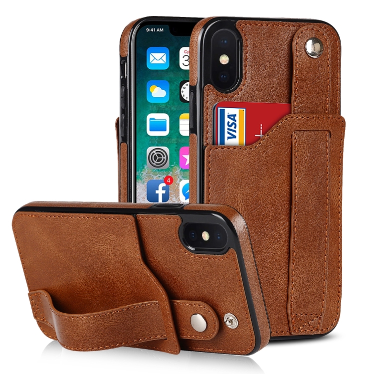 

Crazy Horse Texture Shockproof TPU + PU Leather Case with Card Slot & Wrist Strap Holder For iPhone XS Max(Brown)