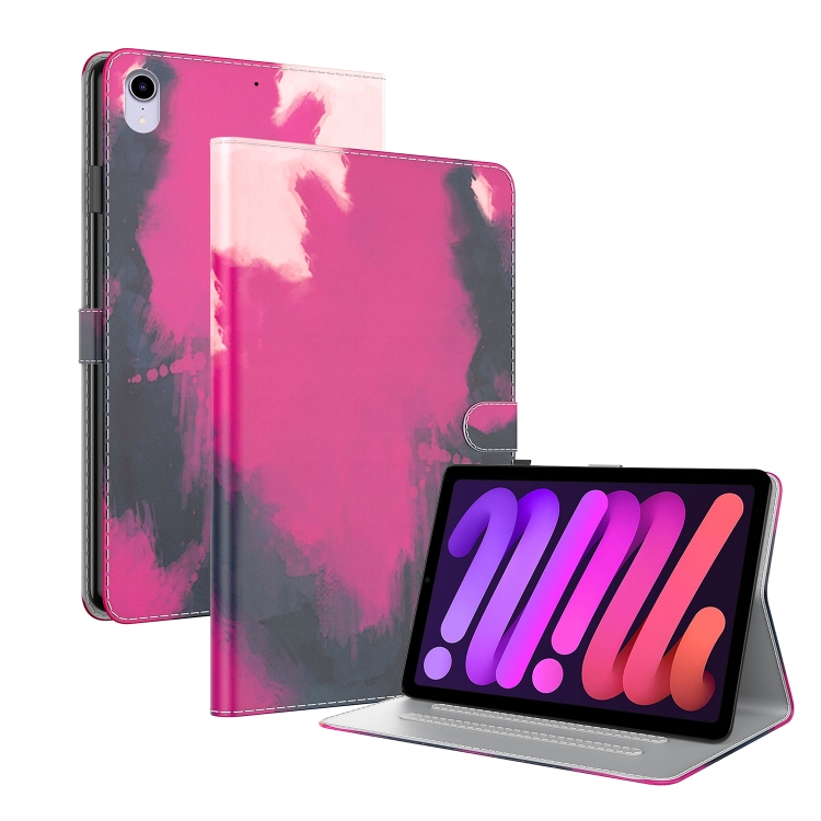 

Watercolor Pattern Skin Feel Magnetic Horizontal Flip PU Leather Tablet Case with Holder & Card Slots & Photo Frame For iPad mini 6(Berry)