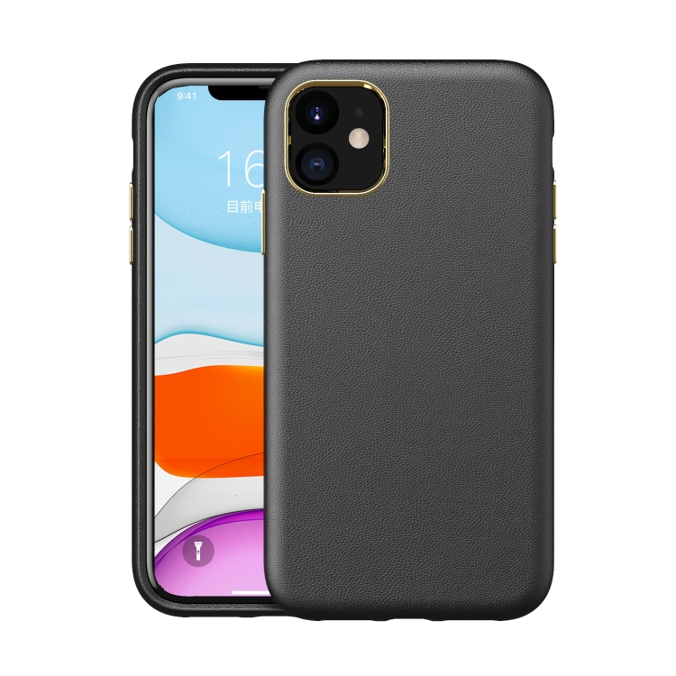 

Electroplating Leather Texture PC + TPU Shockproof Case For iPhone 11(Black)