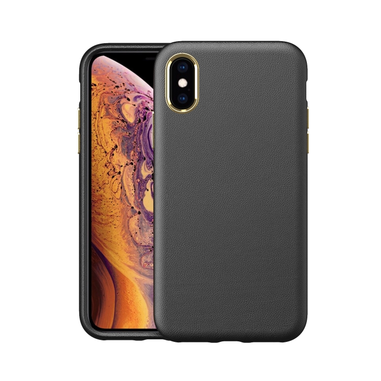

Electroplating Leather Texture PC + TPU Shockproof Case For iPhone XS Max(Black)