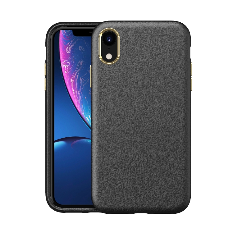 

Electroplating Leather Texture PC + TPU Shockproof Case For iPhone XR(Black)