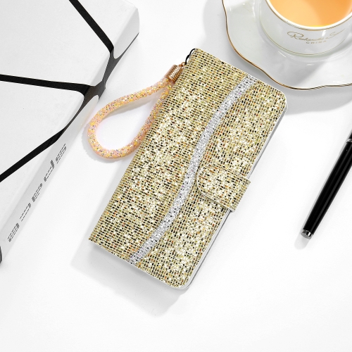 

For Google Pixel 4a 5G Glitter Powder Horizontal Flip Leather Case with Card Slots & Holder & Lanyard(Gold)