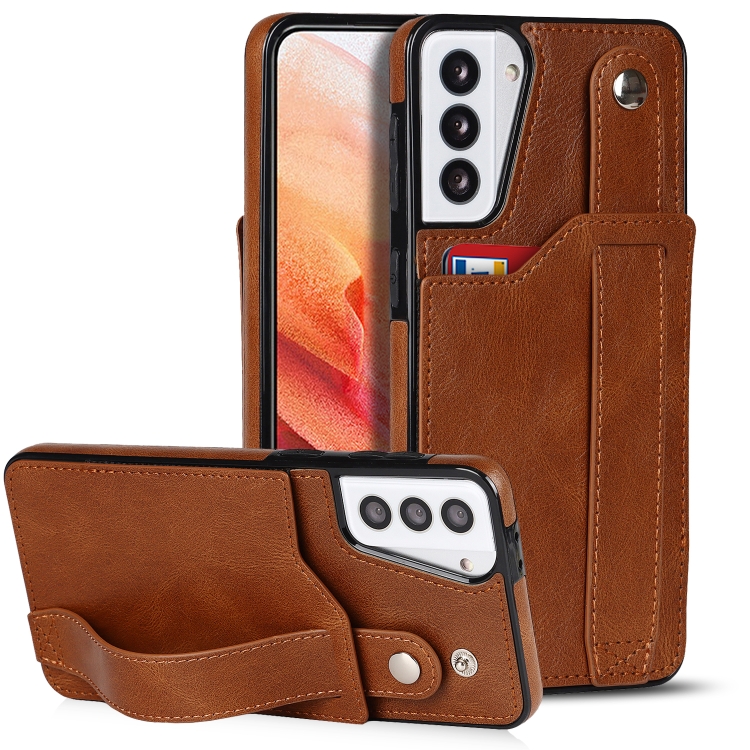 

For Samsung Galaxy S21+ 5G Crazy Horse Texture Shockproof TPU + PU Leather Case with Card Slot & Wrist Strap Holder(Brown)