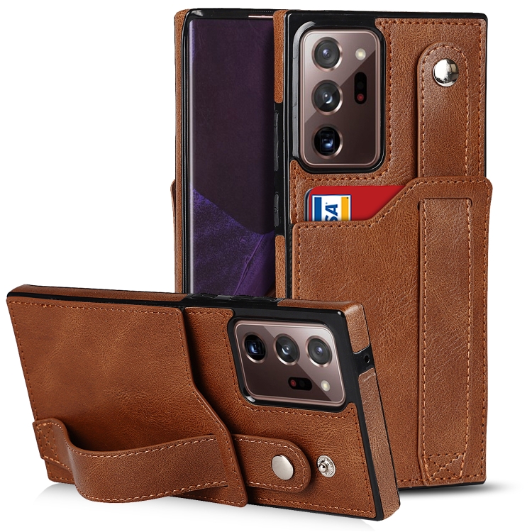 

For Samsung Galaxy Note20 Ultra Crazy Horse Texture Shockproof TPU + PU Leather Case with Card Slot & Wrist Strap Holder(Brown)