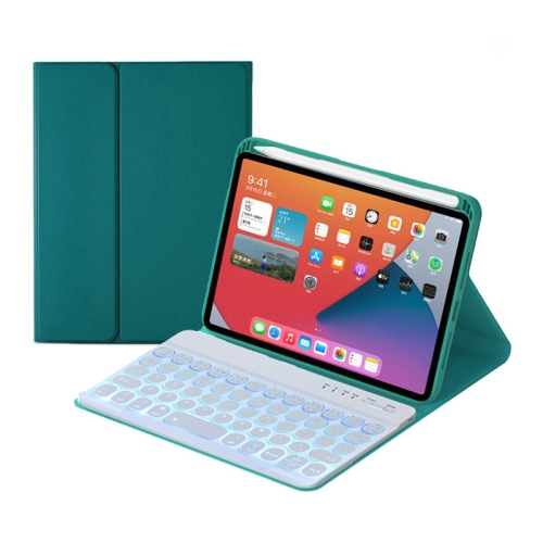 

HY006D Round Keys Detachable Bluetooth Keyboard Leather Tablet Case with Colorful Backlight & Holder for iPad mini 6(Dark Green)