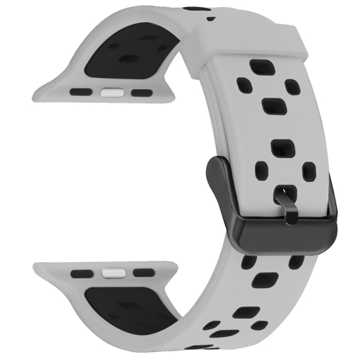 

Square Hole Two-color Silicone Buckle Replacement Strap Watchband For Apple Watch Series 7 45mm / 6 & SE & 5 & 4 44mm / 3 & 2 & 1 42mm(White + Black)