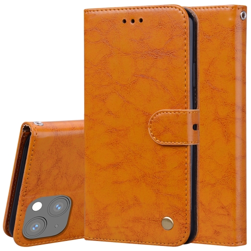 

Business Style Oil Wax Texture Horizontal Flip Leather Case with Holder & Card Slots & Wallet For iPhone 13(Yellow)