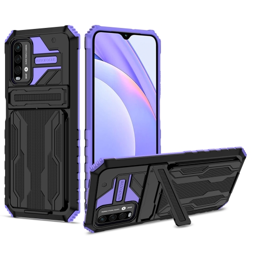 

For Xiaomi Poco M3 / Redmi Note 9 4G Armor Card PC + TPU Shockproof Case with Card Slot & Invisible Holder(Purple)