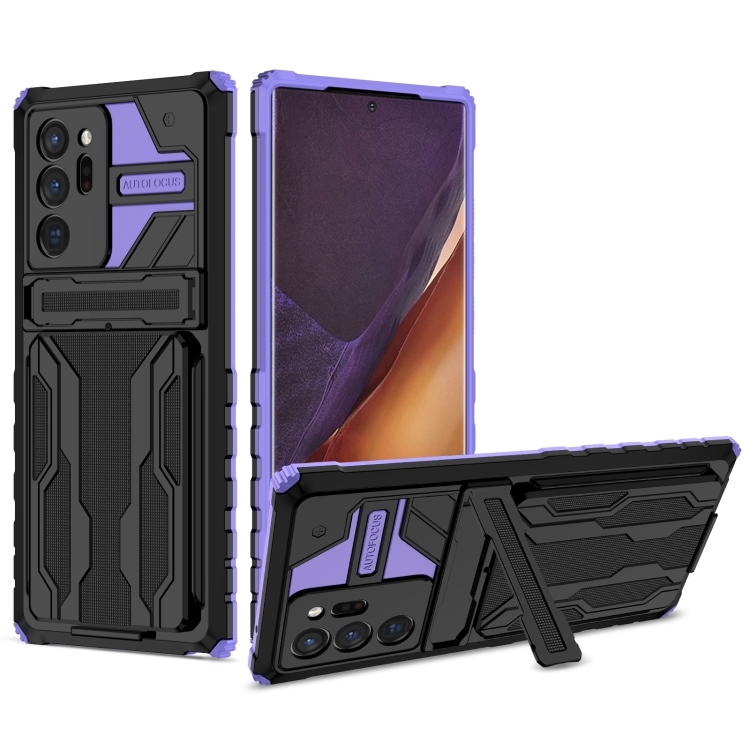 

For Samsung Galaxy Note20 Ultra Armor Card PC + TPU Shockproof Case with Card Slot & Invisible Holder(Purple)