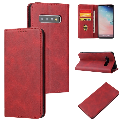 

For Samsung Galaxy S10 Calf Texture Magnetic Horizontal Flip Leather Case with Holder & Card Slots & Wallet(Red)